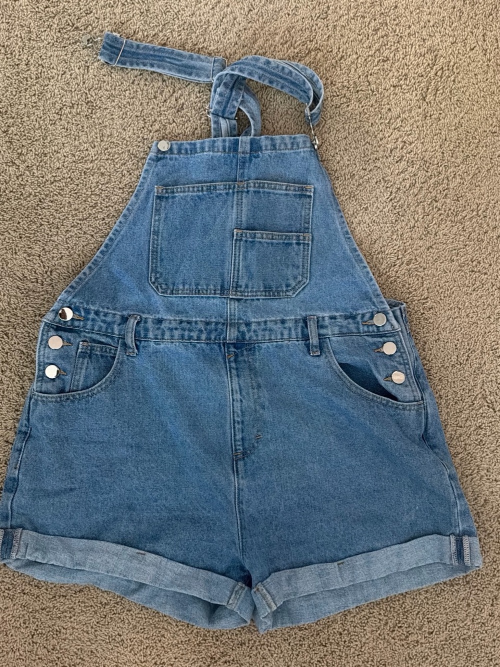 Women's Blue Denim Shortalls Skort with Front Pockets